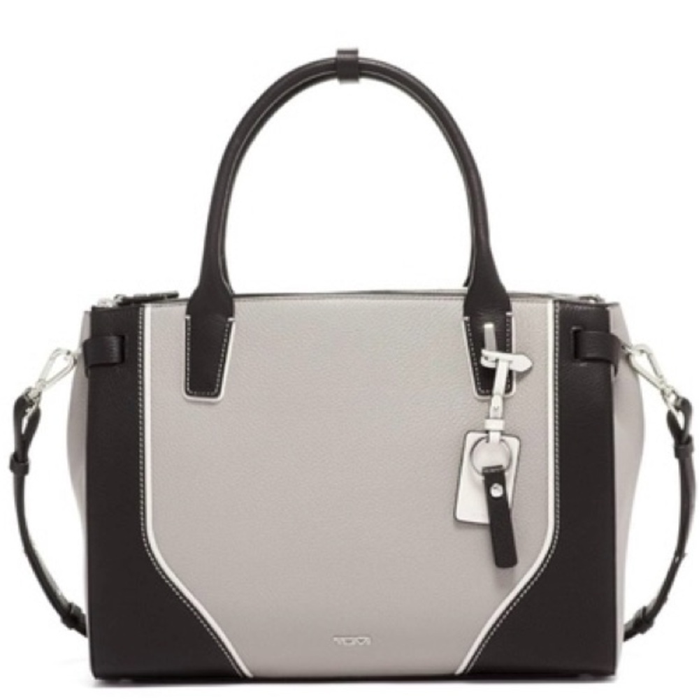 TUMI Stanton Kiran Leather Laptop Purse Black Gray Work Brief Case